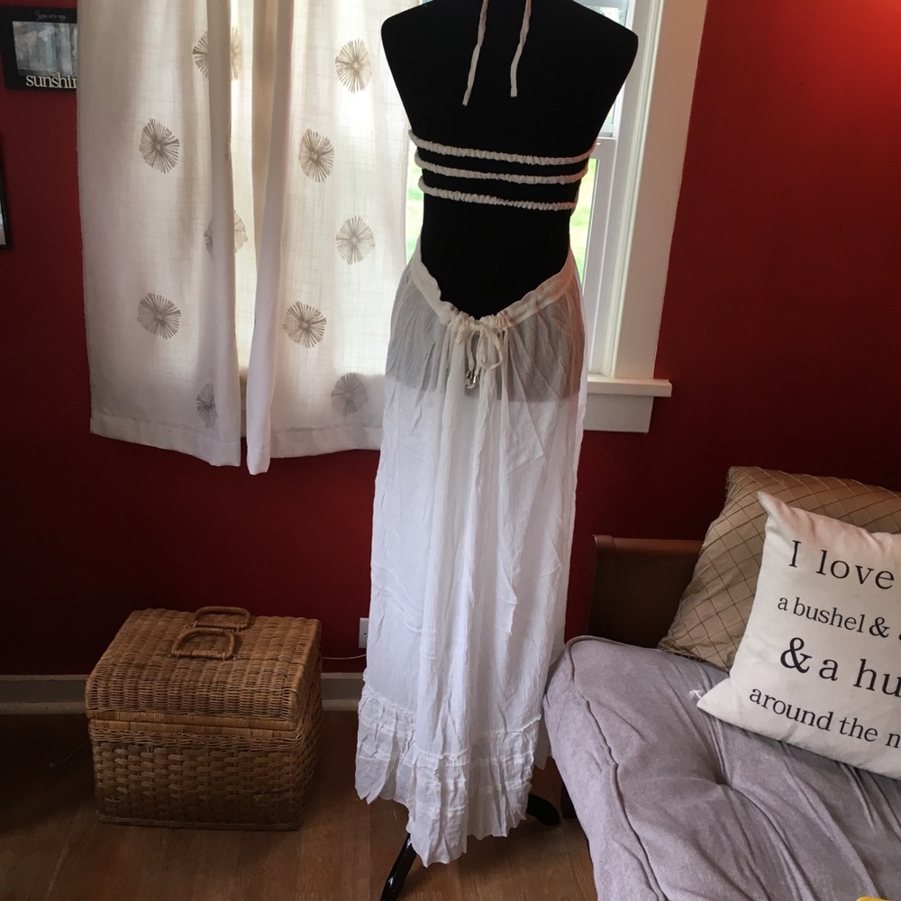 White Backless Maxi Summer Dress Halter - Picture 5 of 6